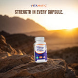 Vitamatic Tribulus Supplement 95% Saponins capsules on a table