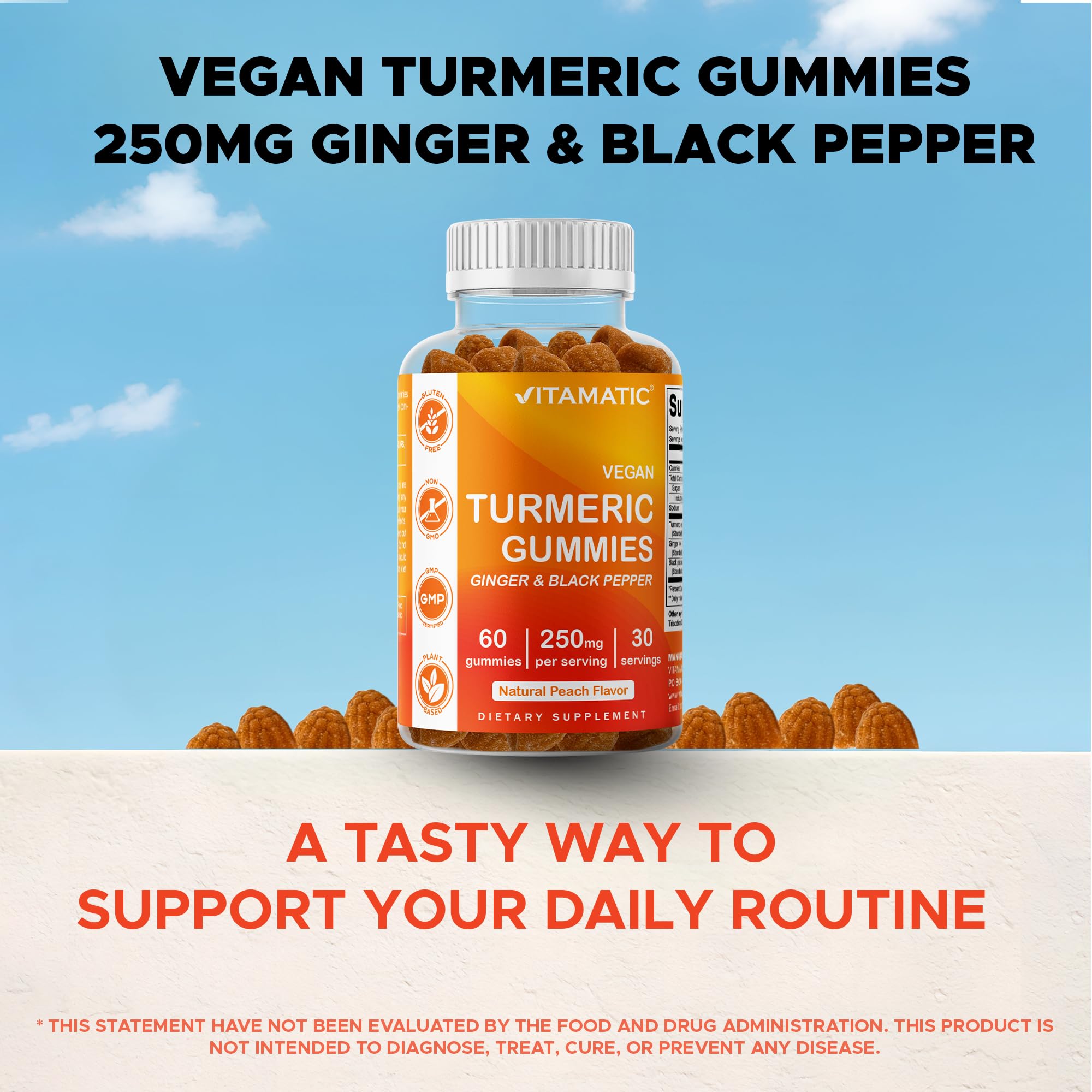 Vitamatic Turmeric Gummies in a bowl to showcase quantity