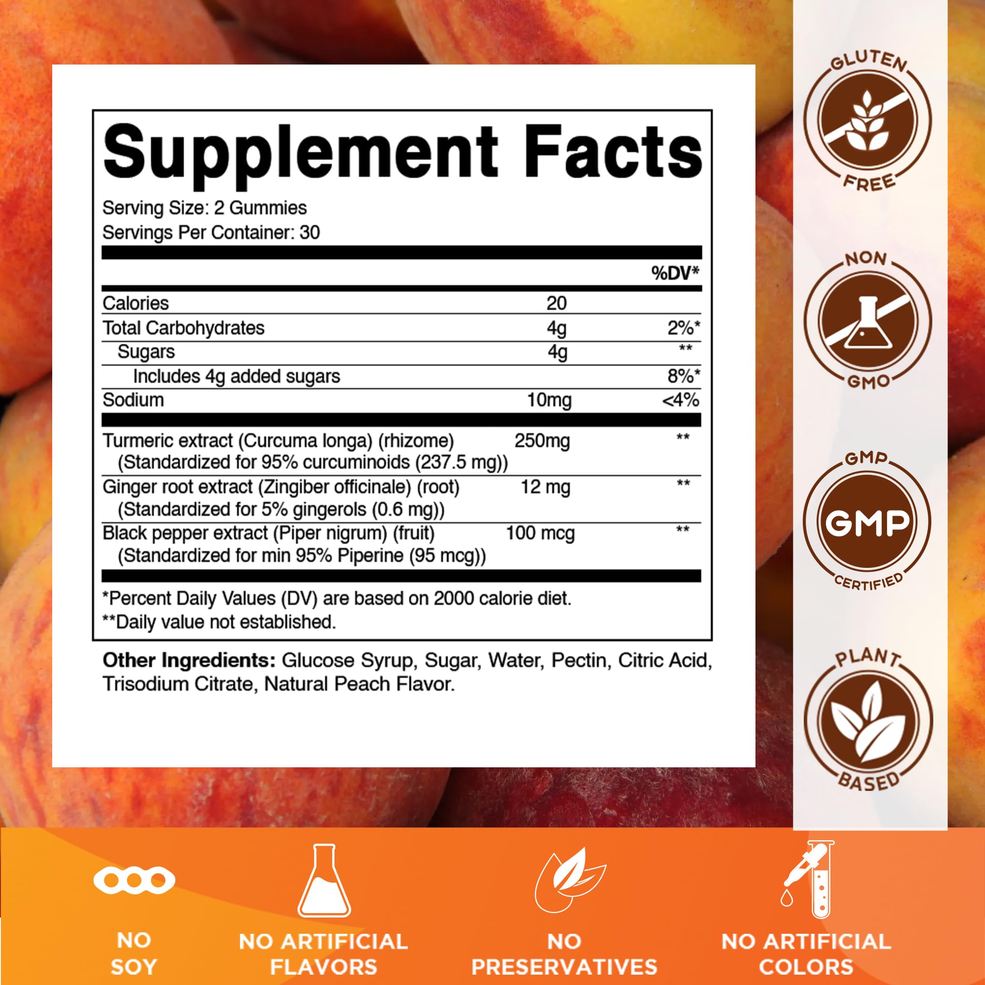 Vitamatic Turmeric Gummies natural peach flavour close-up