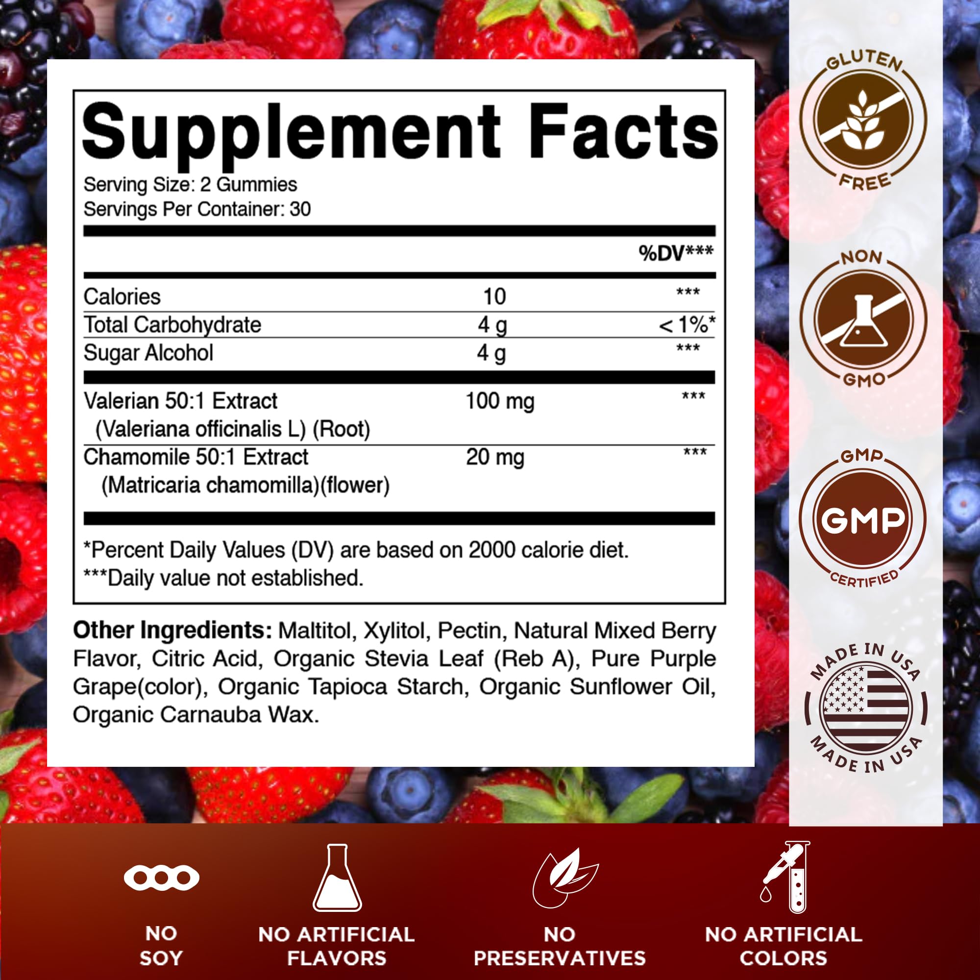 Vitamatic Valerian Gummies label showing ingredients