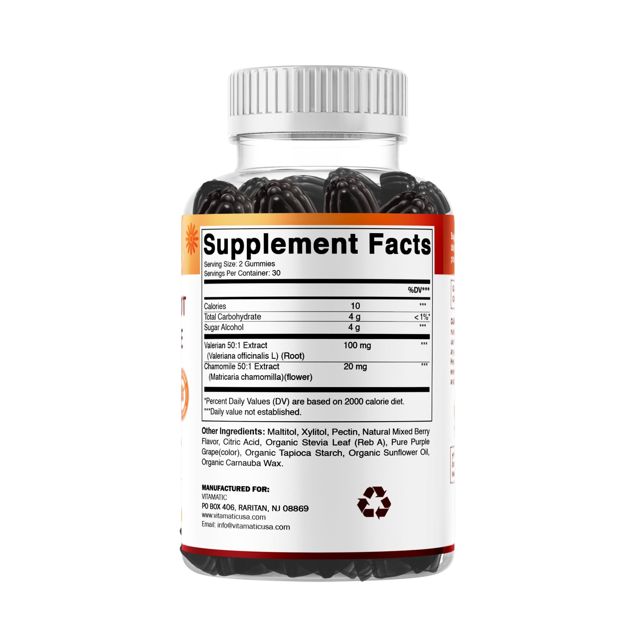 Vitamatic Valerian Gummies lifestyle image on a bedside table