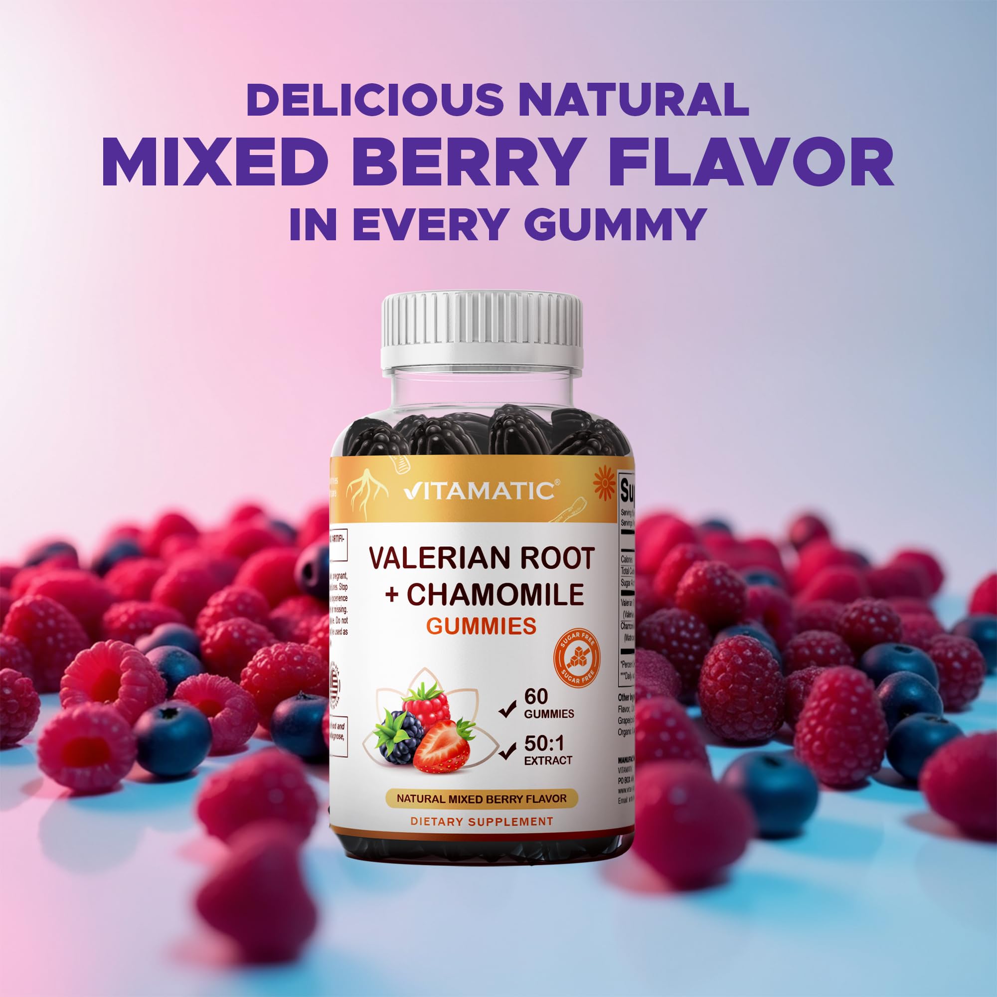 Vitamatic Valerian Gummies packaging side view
