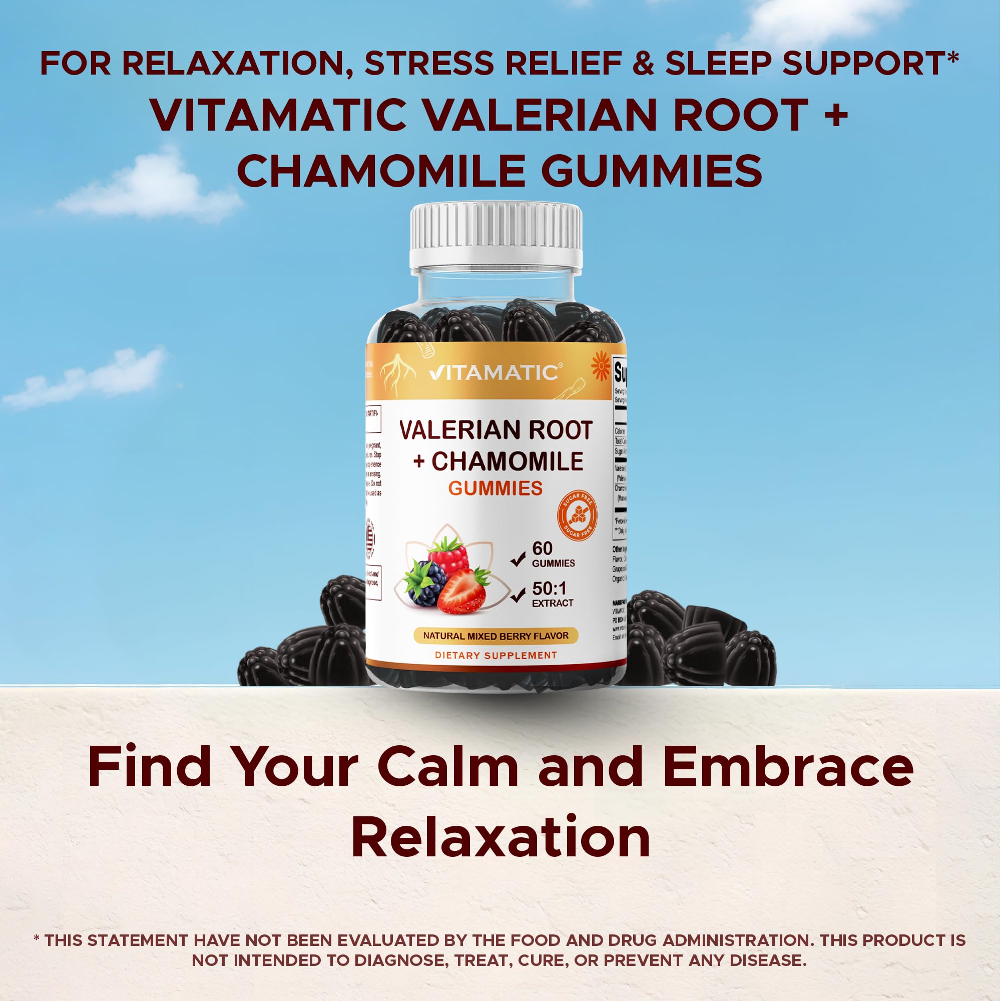 Vitamatic Valerian Gummies with chamomile and valerian root extract