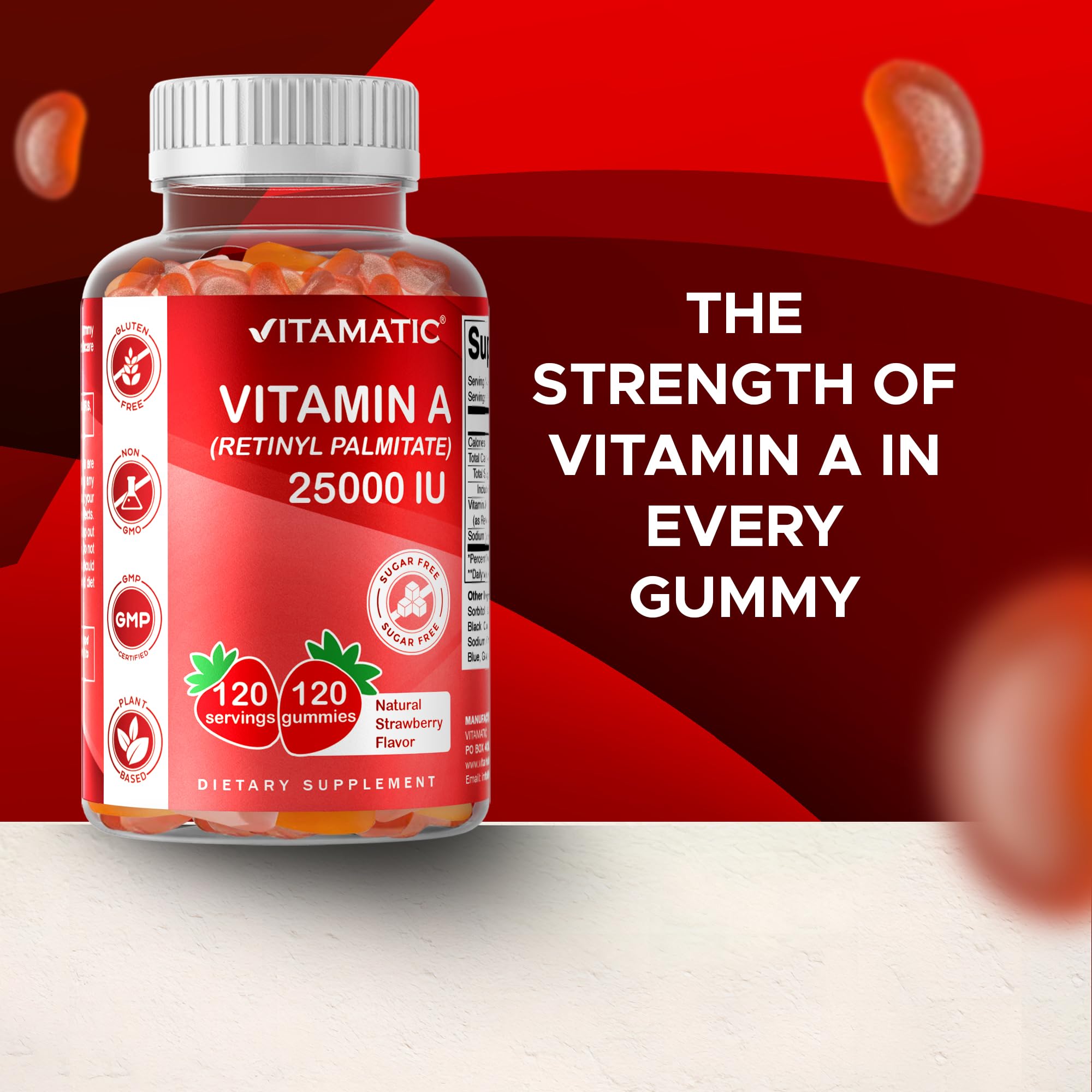 Vitamatic Vitamin A Supplement 331g with a glass of water
