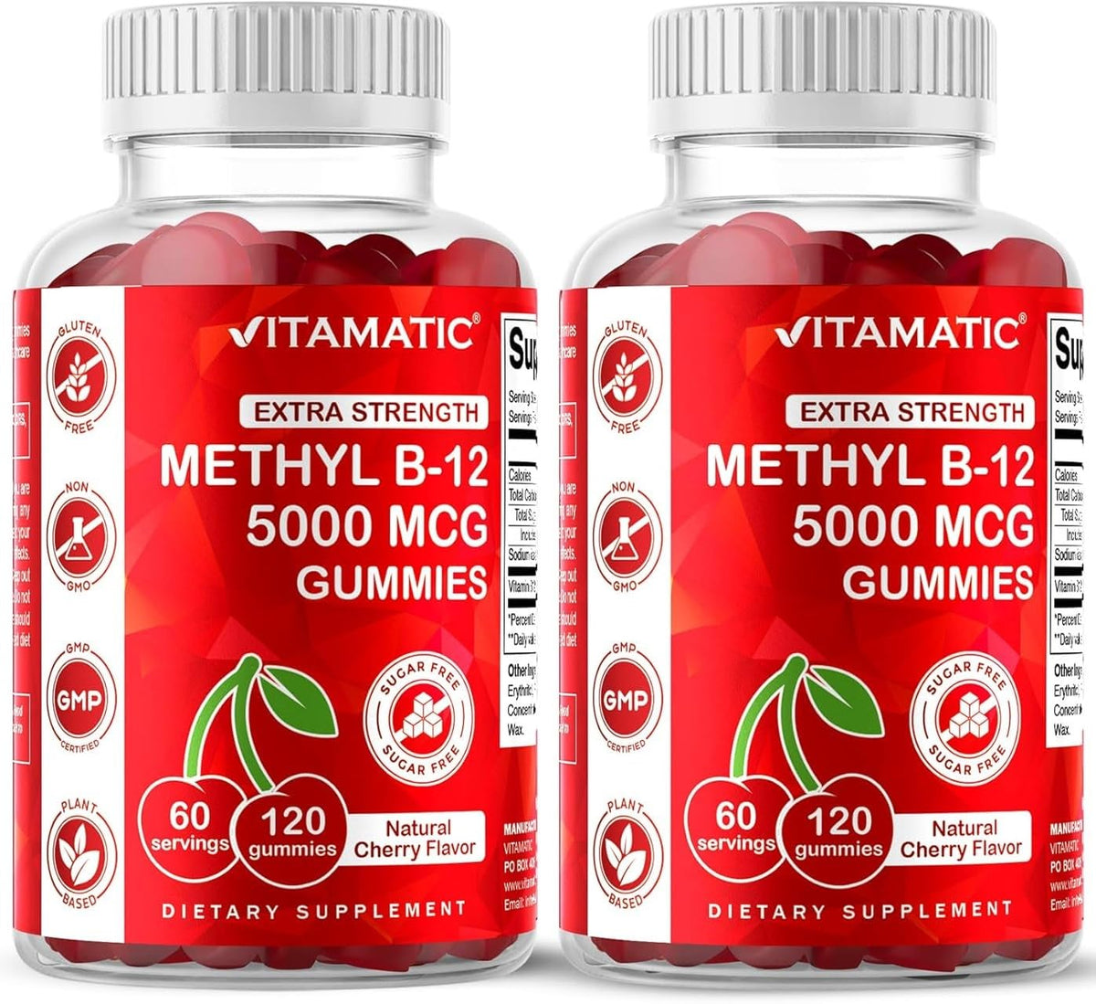Vitamatic Vitamin B12 Cherry Flavour 481g front view