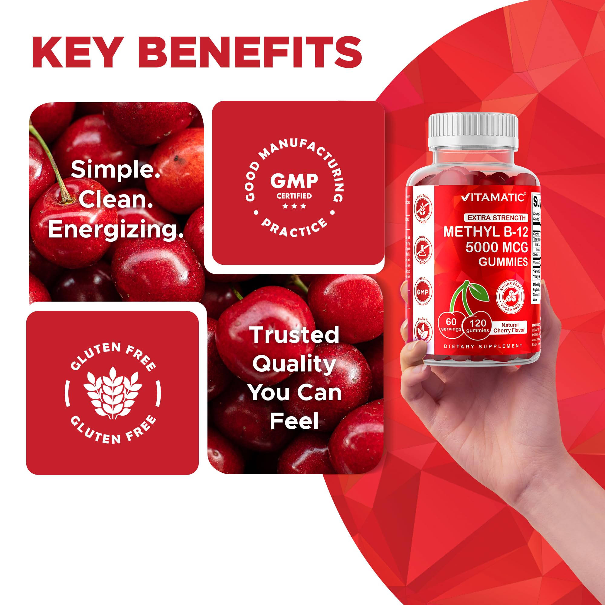 Vitamatic Vitamin B12 Cherry Flavour 481g side view