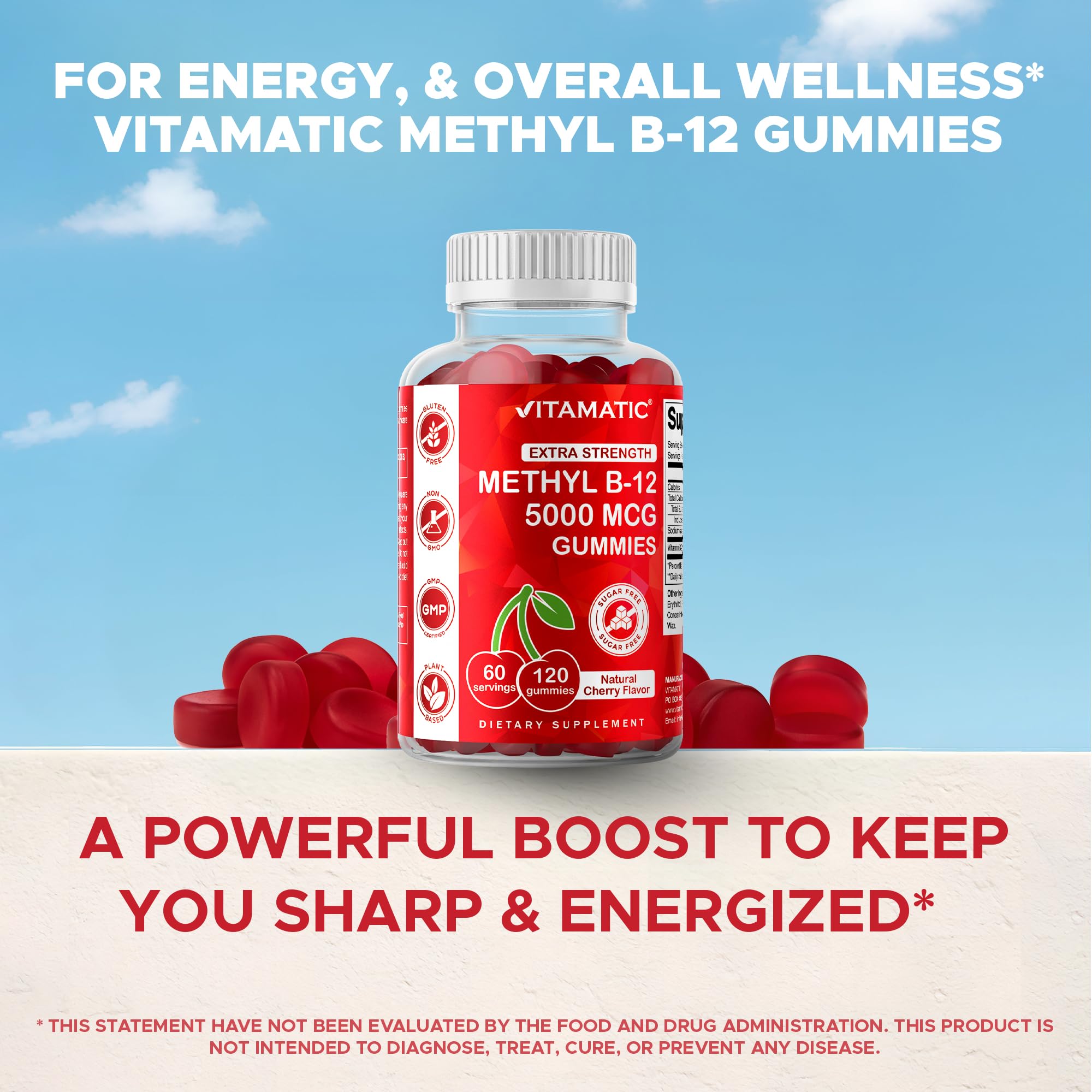 Vitamatic Vitamin B12 Cherry Flavour 481g with a cherry
