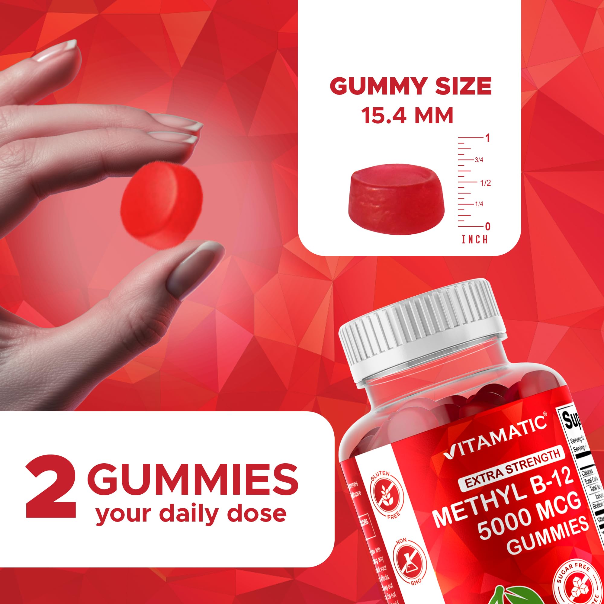 Vitamatic Vitamin B12 Gummies displayed on a wooden table