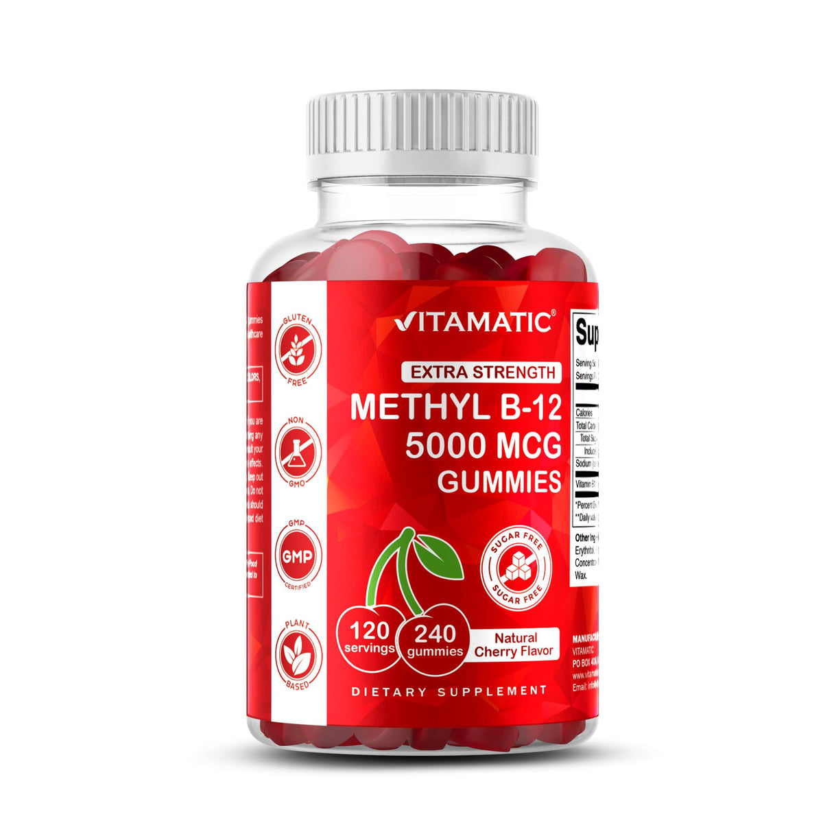 Vitamatic Vitamin B12 Gummies front view with cherry flavour