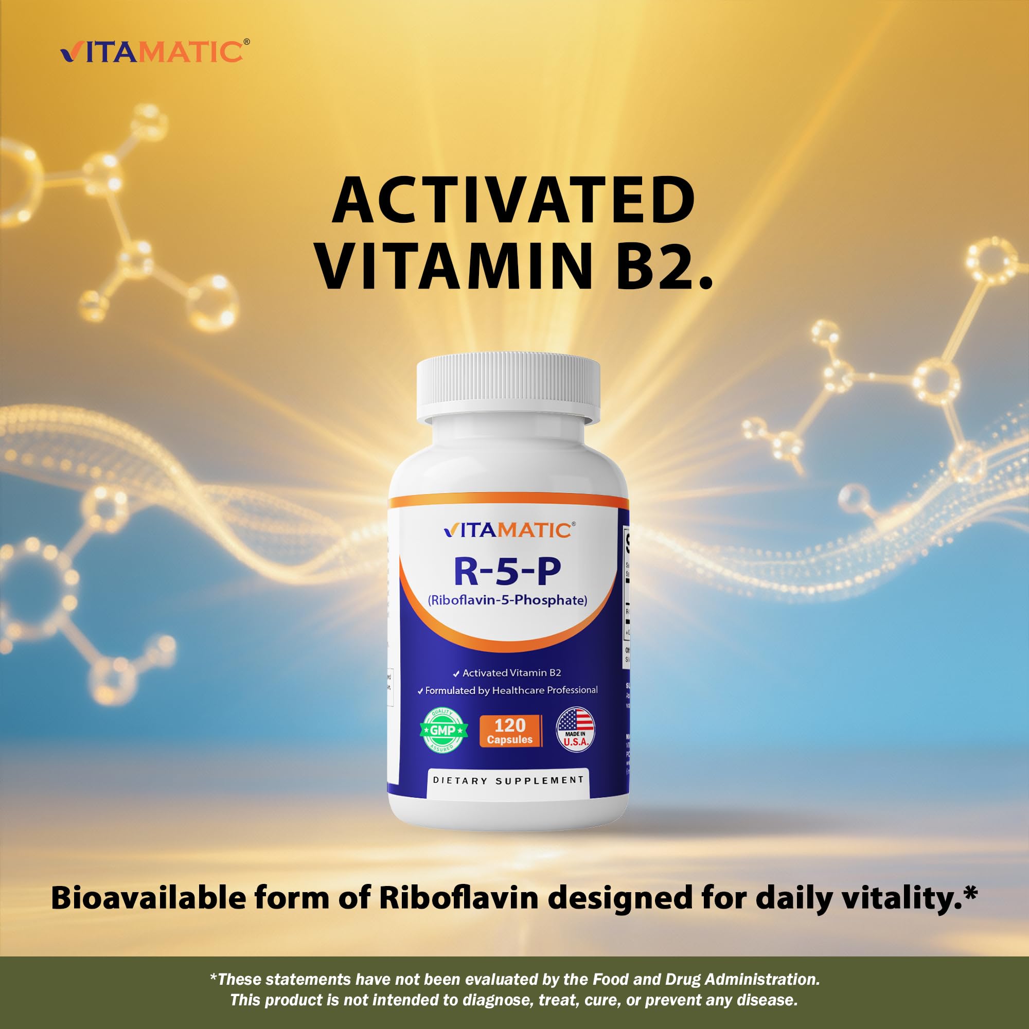 Vitamatic Vitamin B2 Riboflavin-5-Phosphate 50mg capsules back view