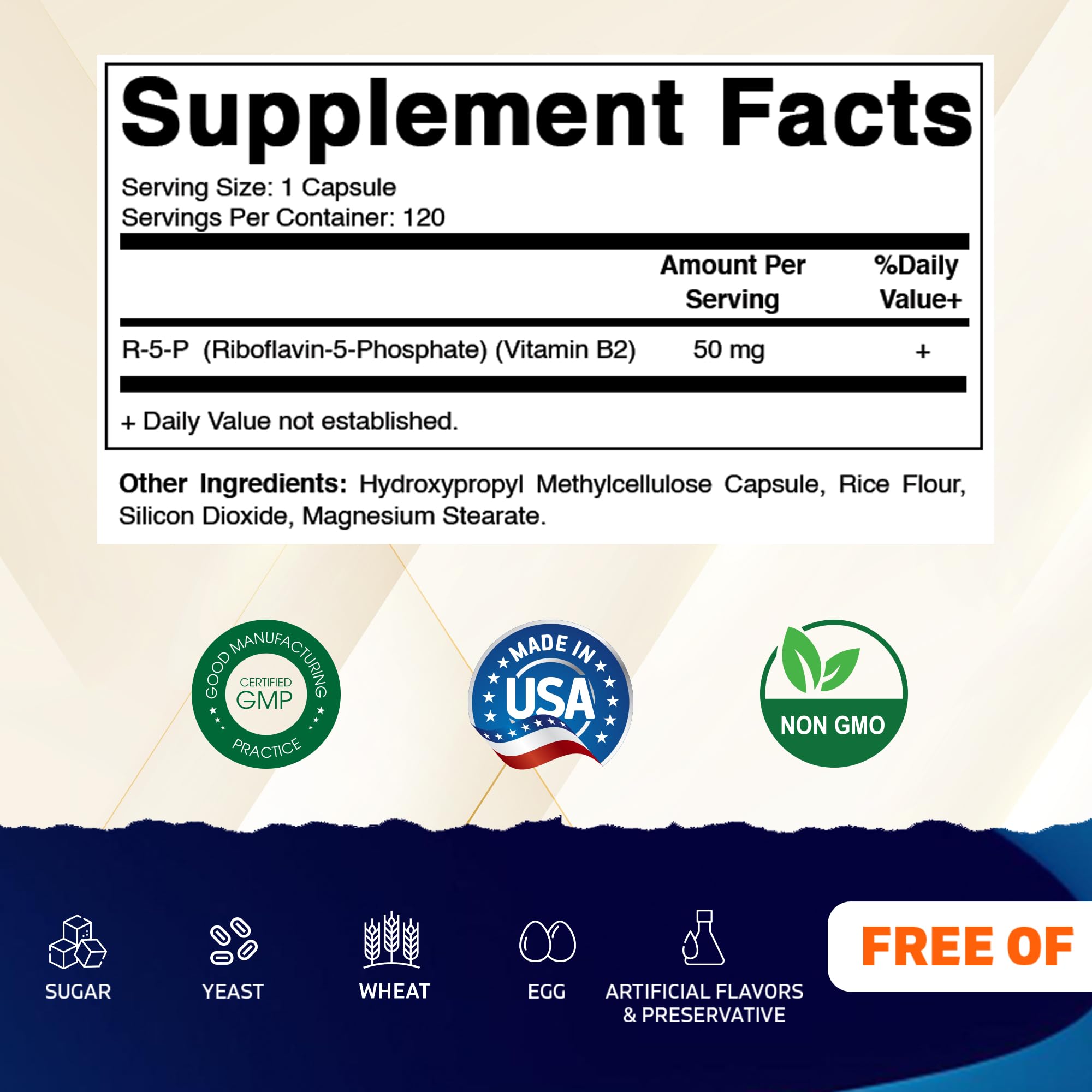 Vitamatic Vitamin B2 Riboflavin-5-Phosphate 50mg capsules side view
