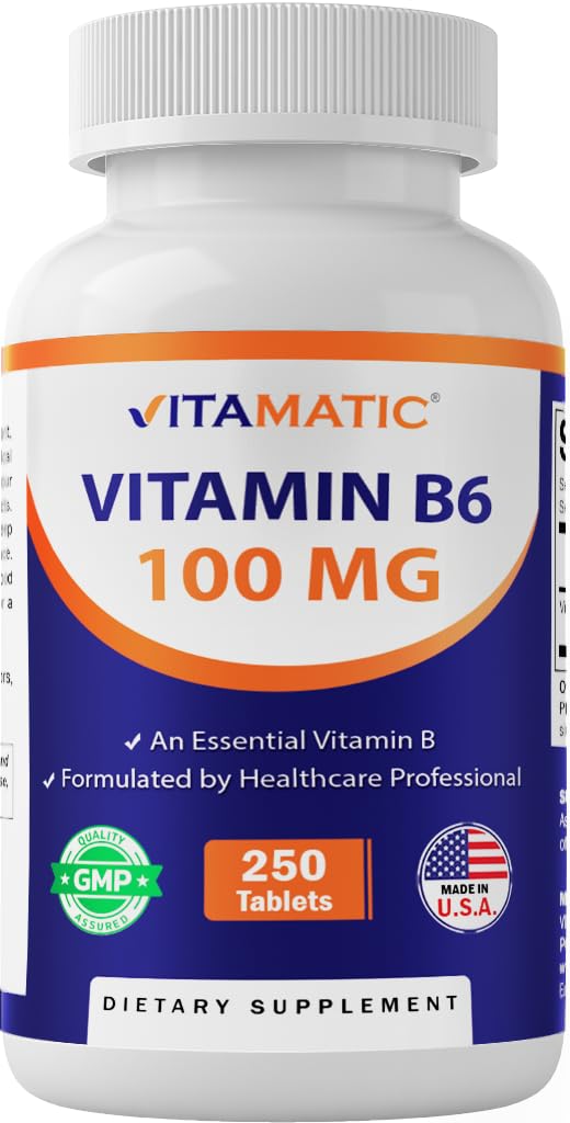 Vitamatic Vitamin B6 100mg supplement front view