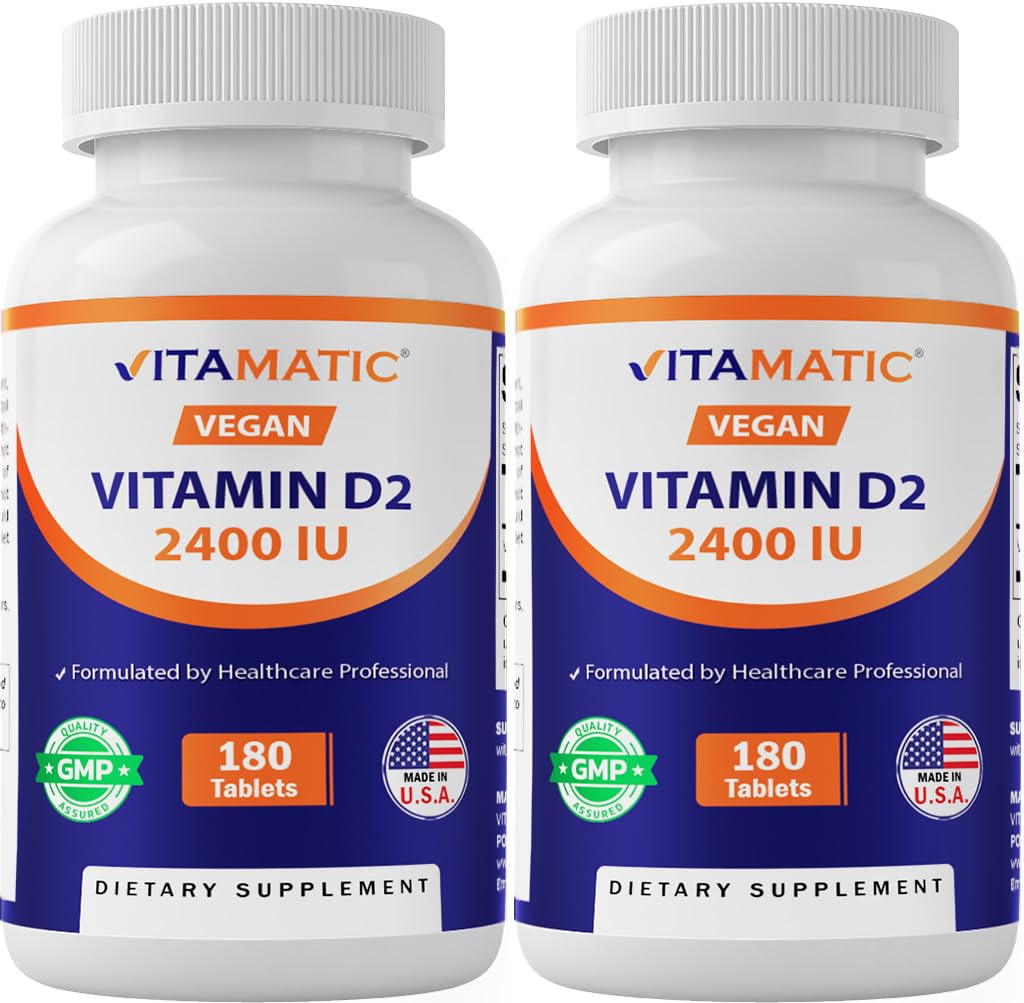Vitamatic Vitamin D2 2400 IU Vegetarian Tablets bottle front view