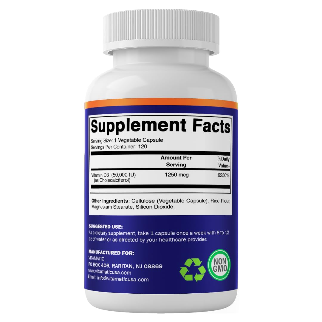 Vitamatic Vitamin D3 1000 IU capsules with a glass of water