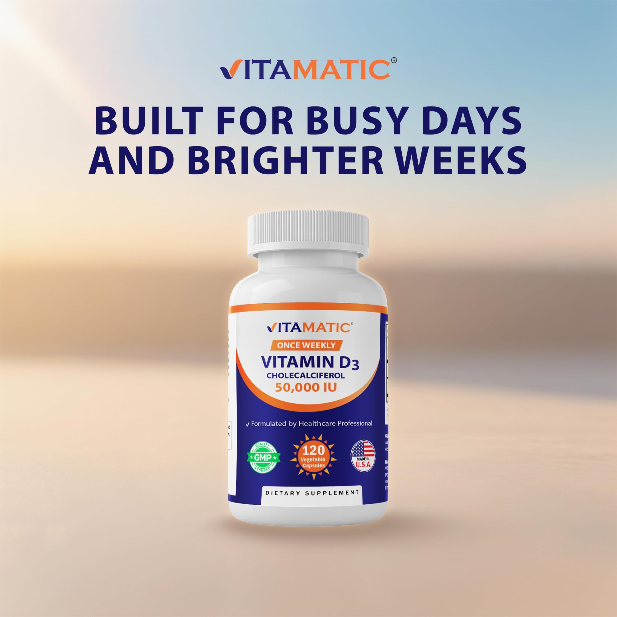 Vitamatic Vitamin D3 1000 IU capsules with dosage information