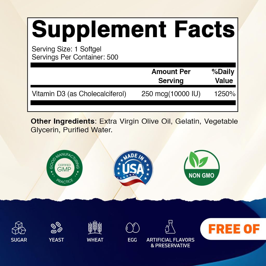 Vitamatic Vitamin D3 10000 IU Mini Softgels side view