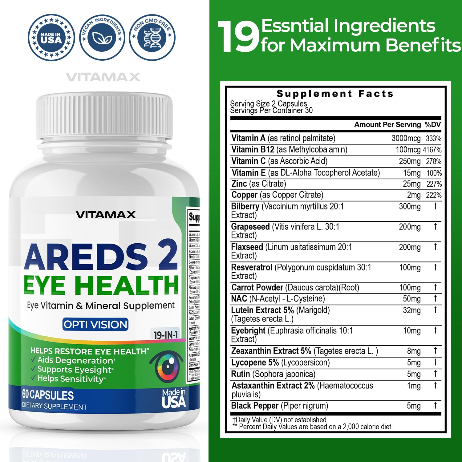Vitamax Eye Health Supplements packaging details