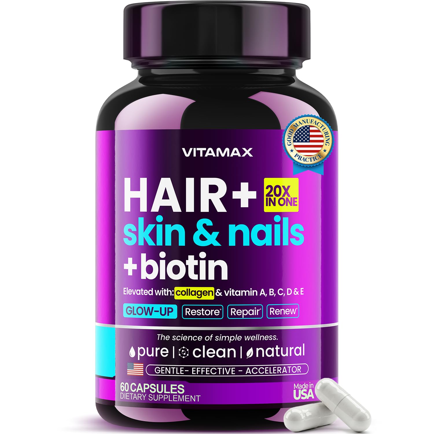 Vitamax Hair, Skin & Nails Supplement 60 Capsules front view