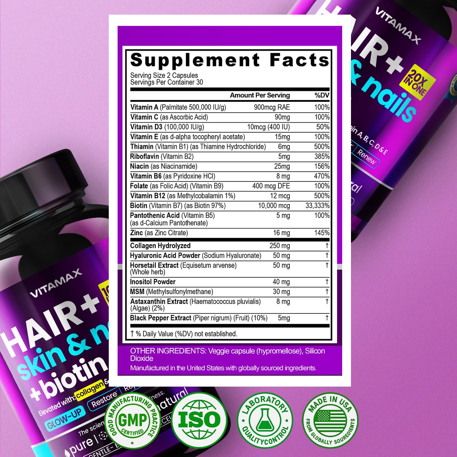 Vitamax Hair, Skin & Nails Supplement with natural background