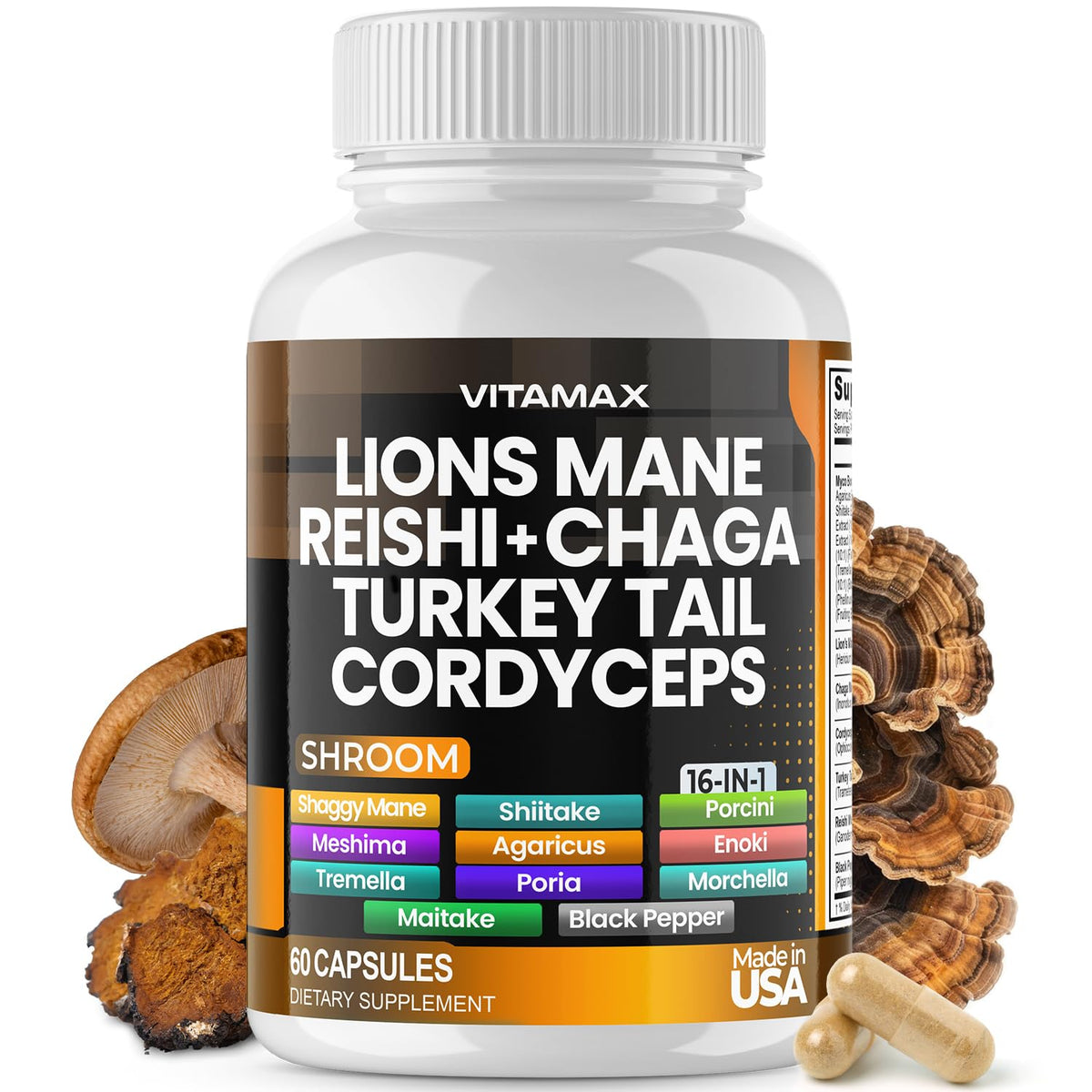 Vitamax MycoBoost Mushroom Blend 60 Capsules front view