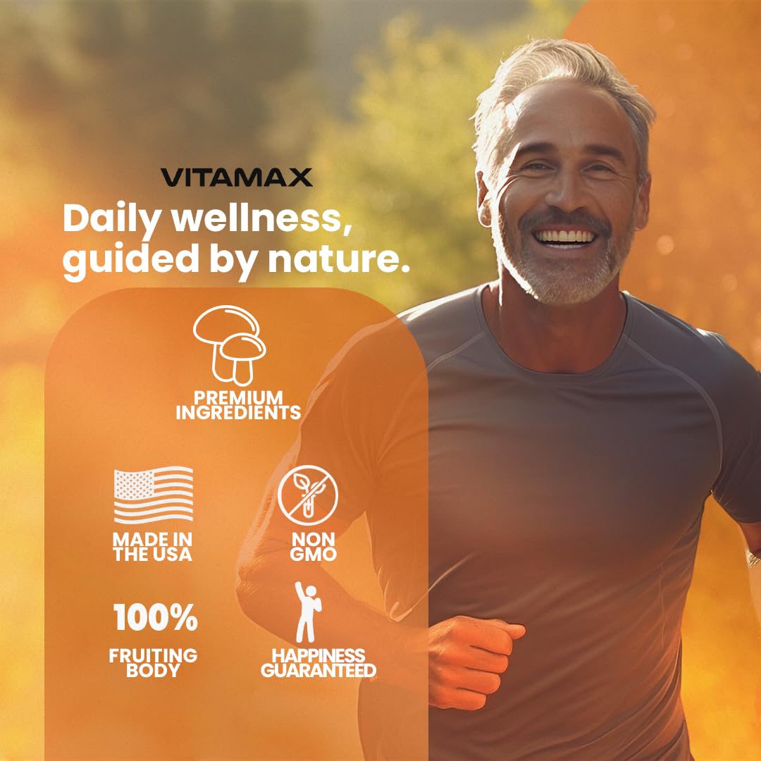Vitamax MycoBoost Mushroom Blend on a wooden table