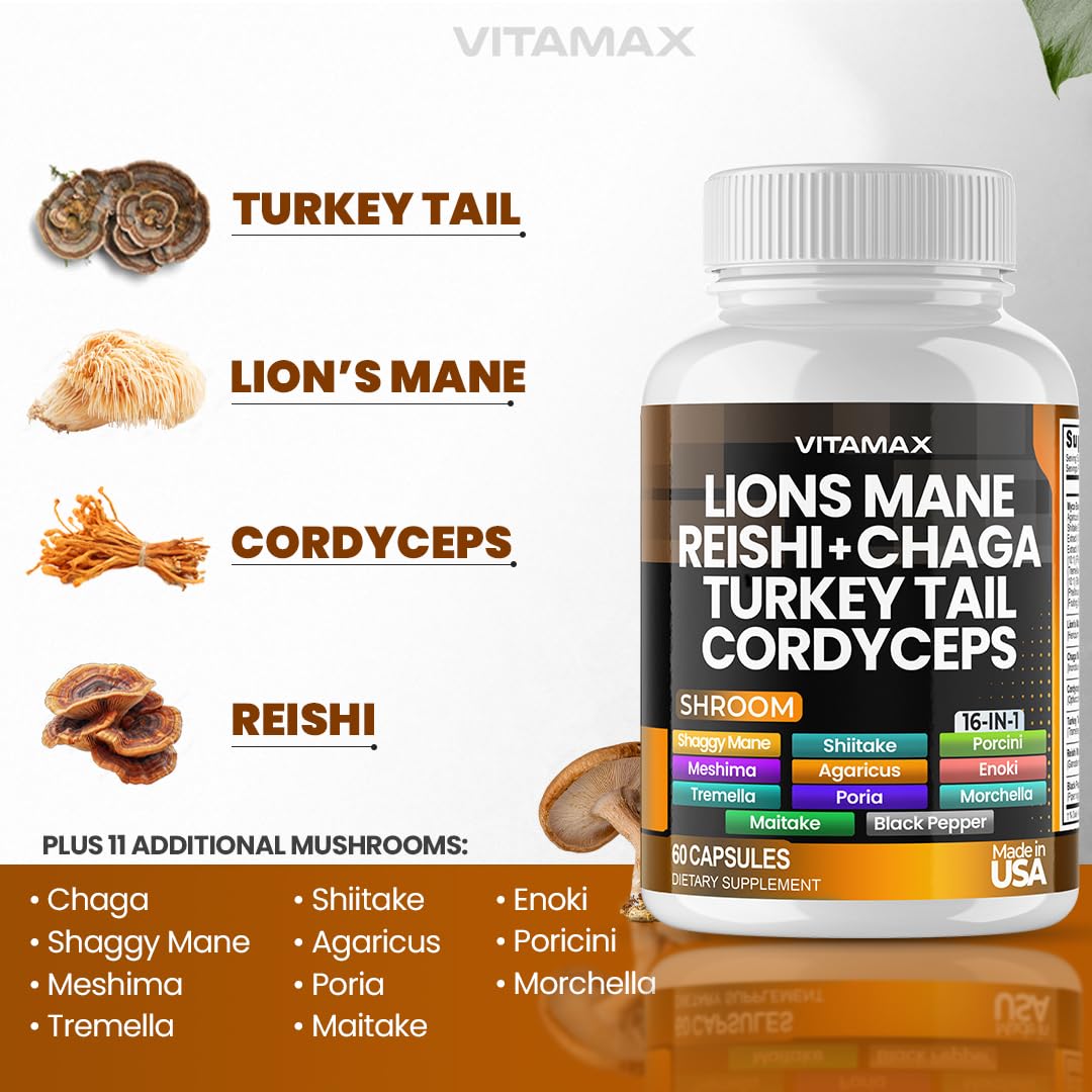 Vitamax MycoBoost Mushroom Supplement side view showing capsule details