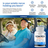 Vitamax Sciatica Shield Supplement bottle with cap off