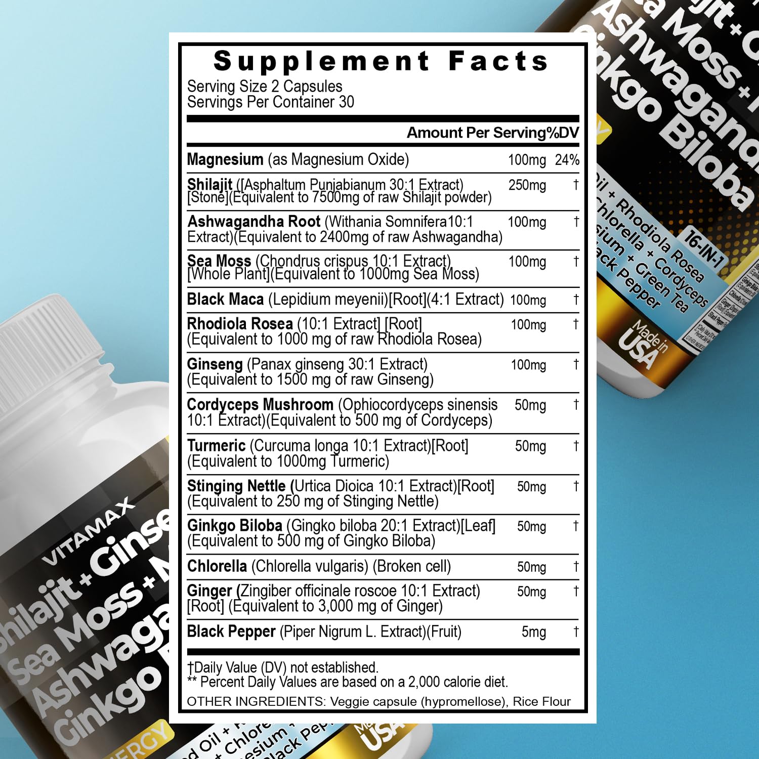 Vitamax Shilajit Capsules open bottle with capsules spilling out