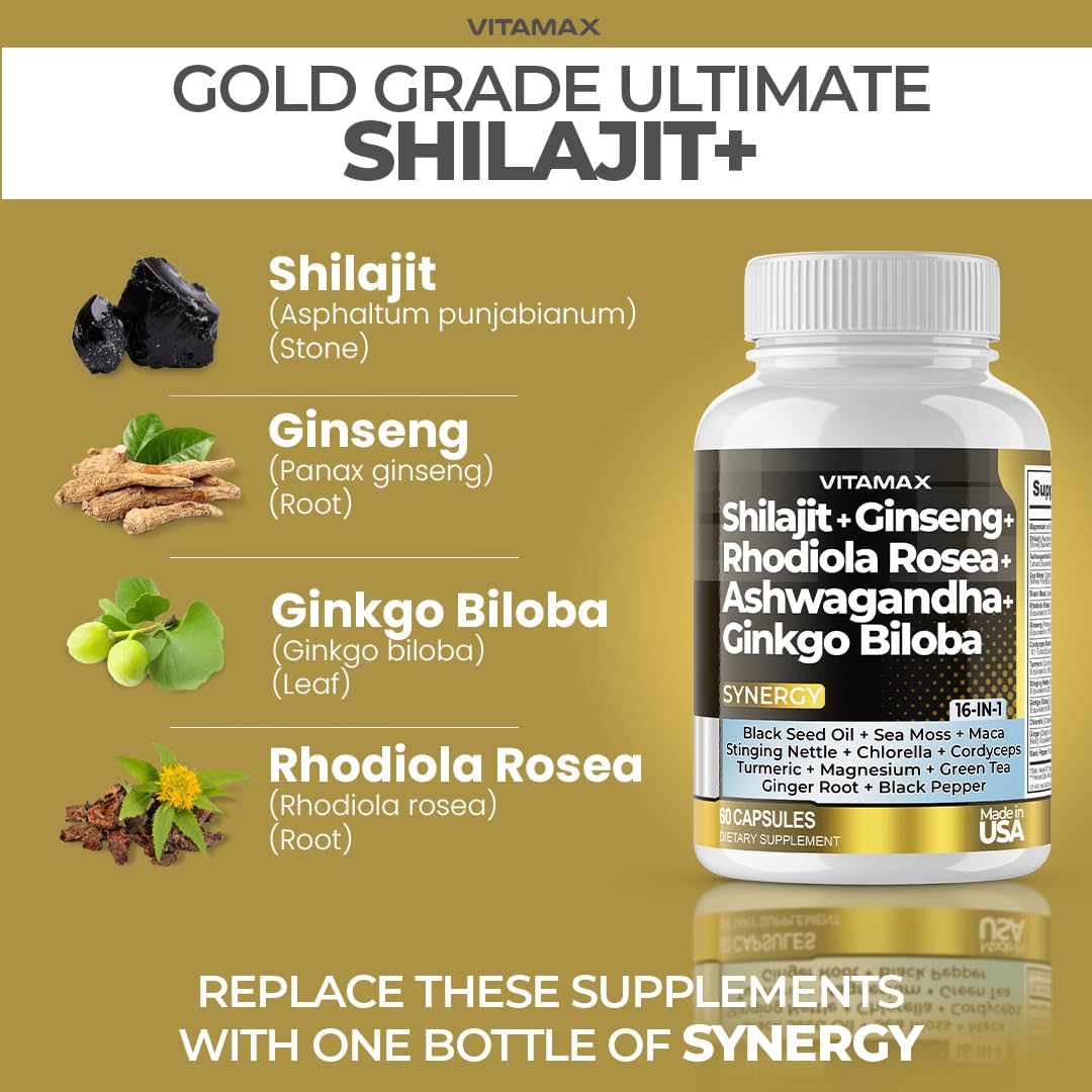 Vitamax Shilajit capsules with Himalayan background