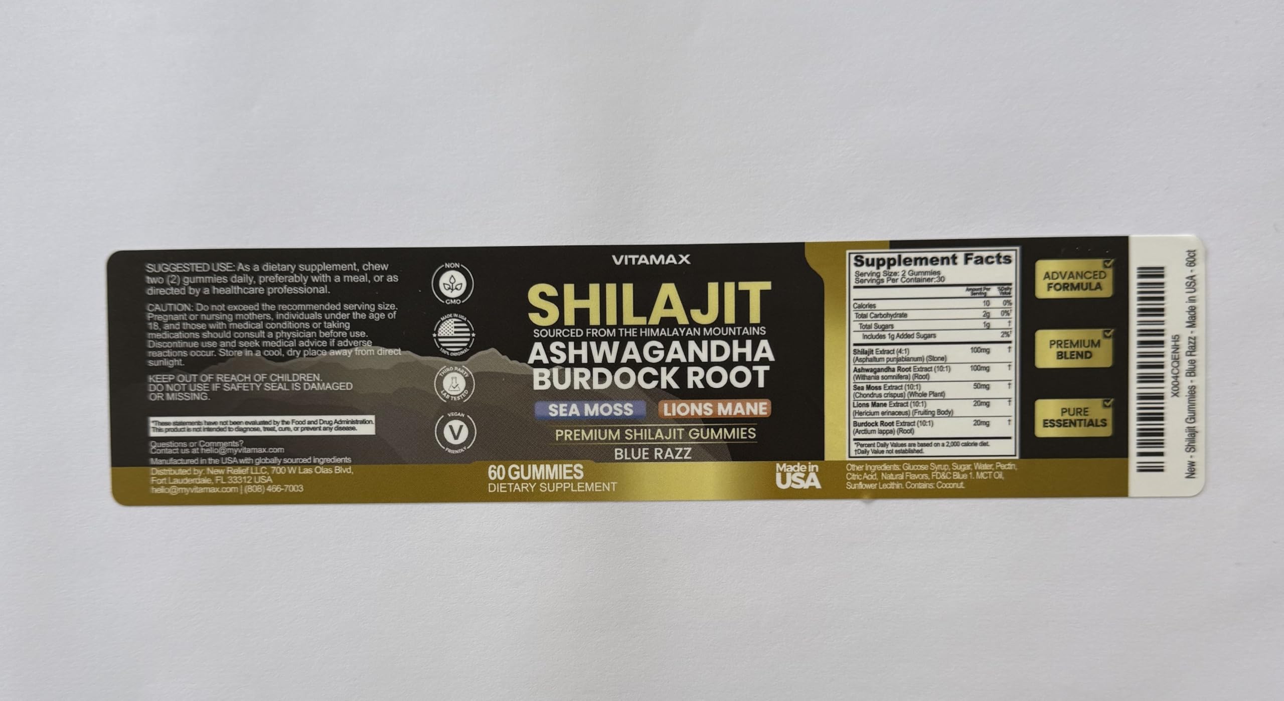 Vitamax Shilajit Gummies nutritional information