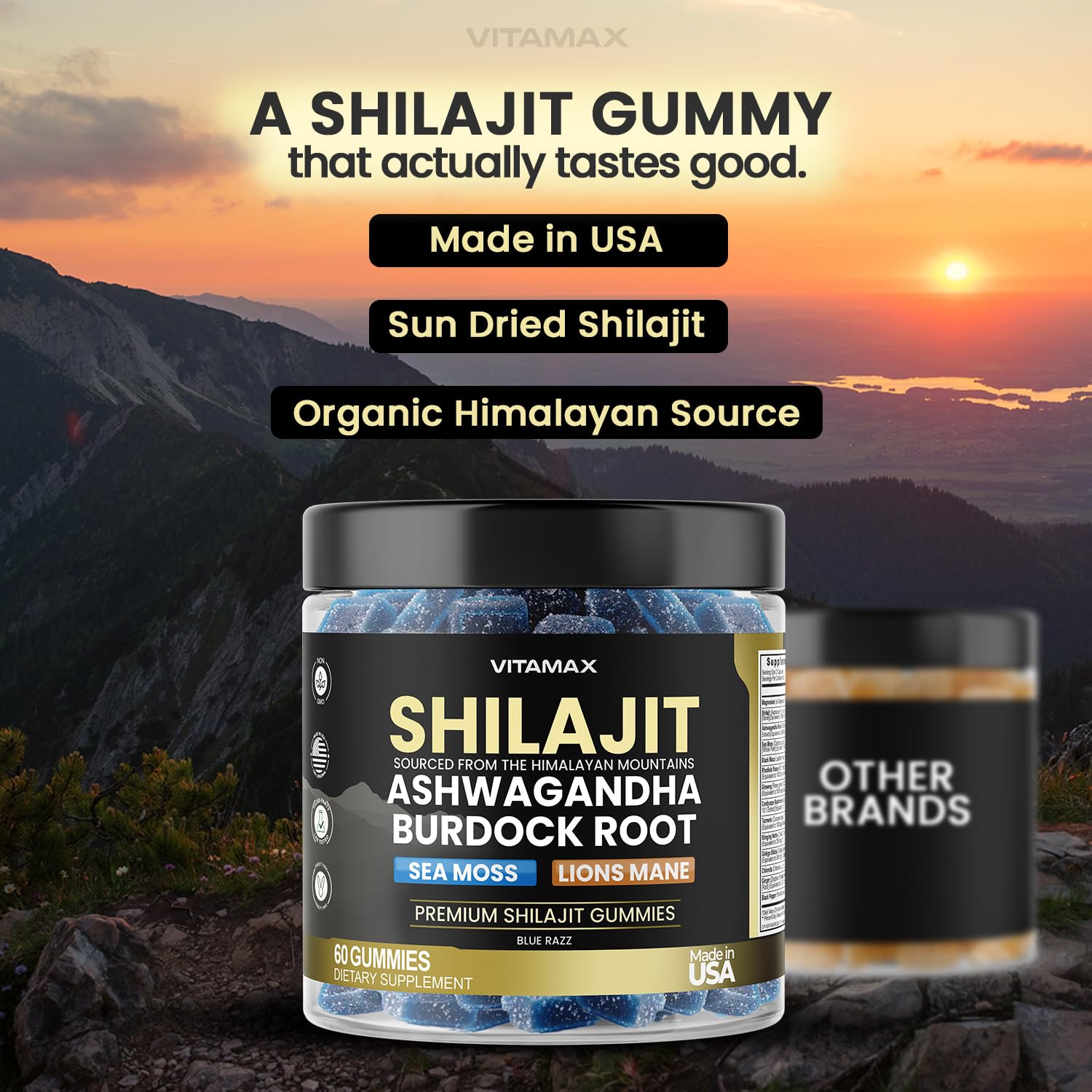 Vitamax Shilajit Gummies with a glass of water