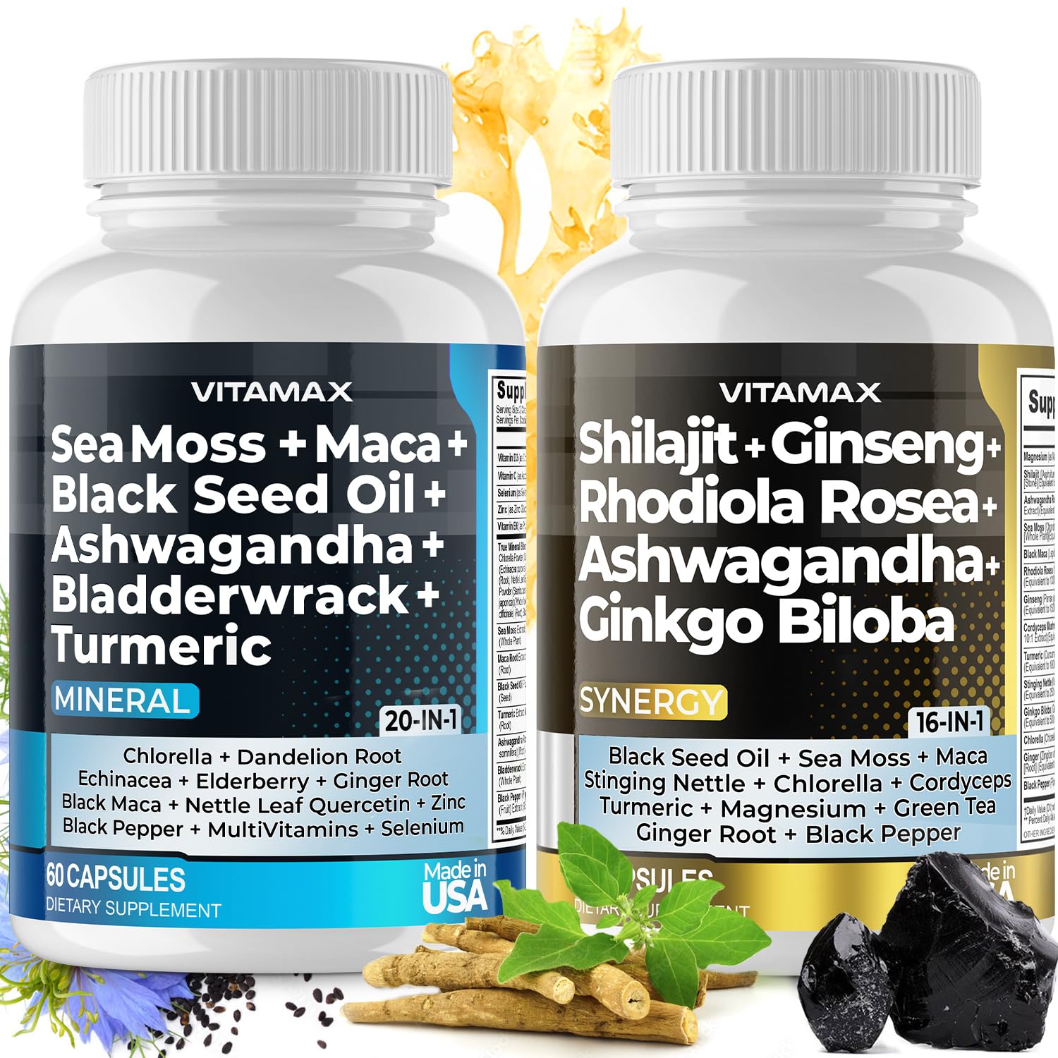 Vitamax Shilajit & Sea Moss Capsules Duo front view