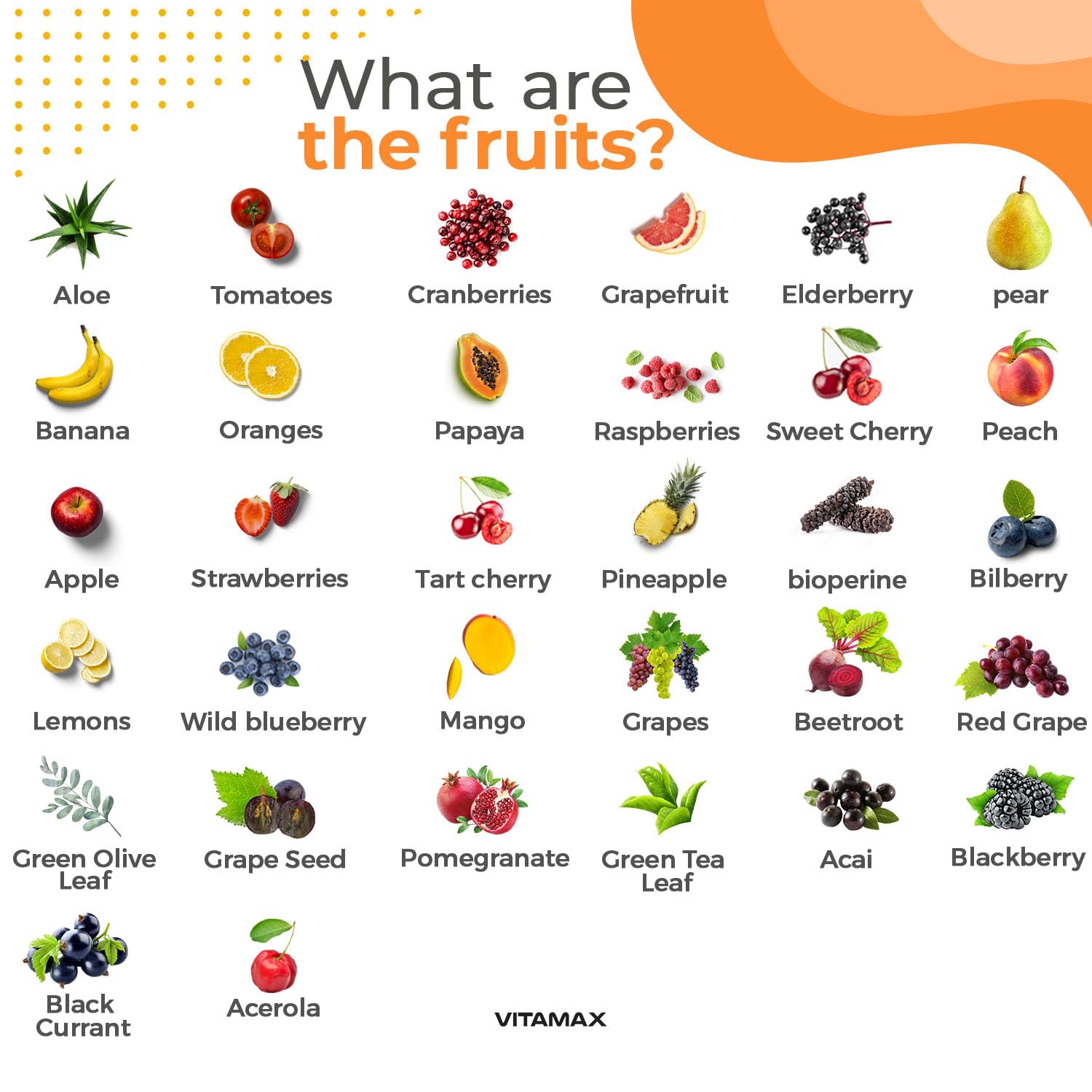 Vitamax Super Fruits & Veggies supplement side view showing capsule count