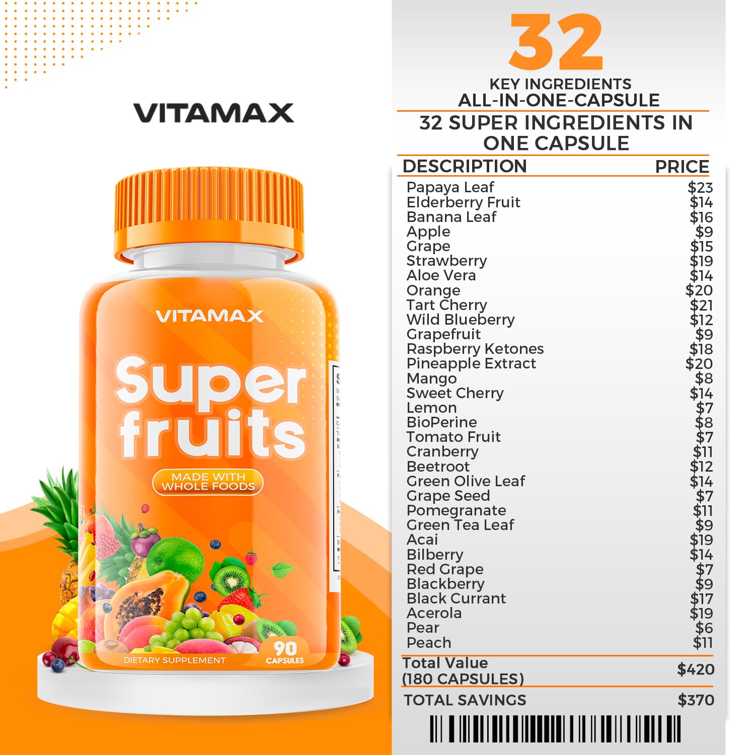 Vitamax Super Fruits & Veggies supplement with a measuring spoon