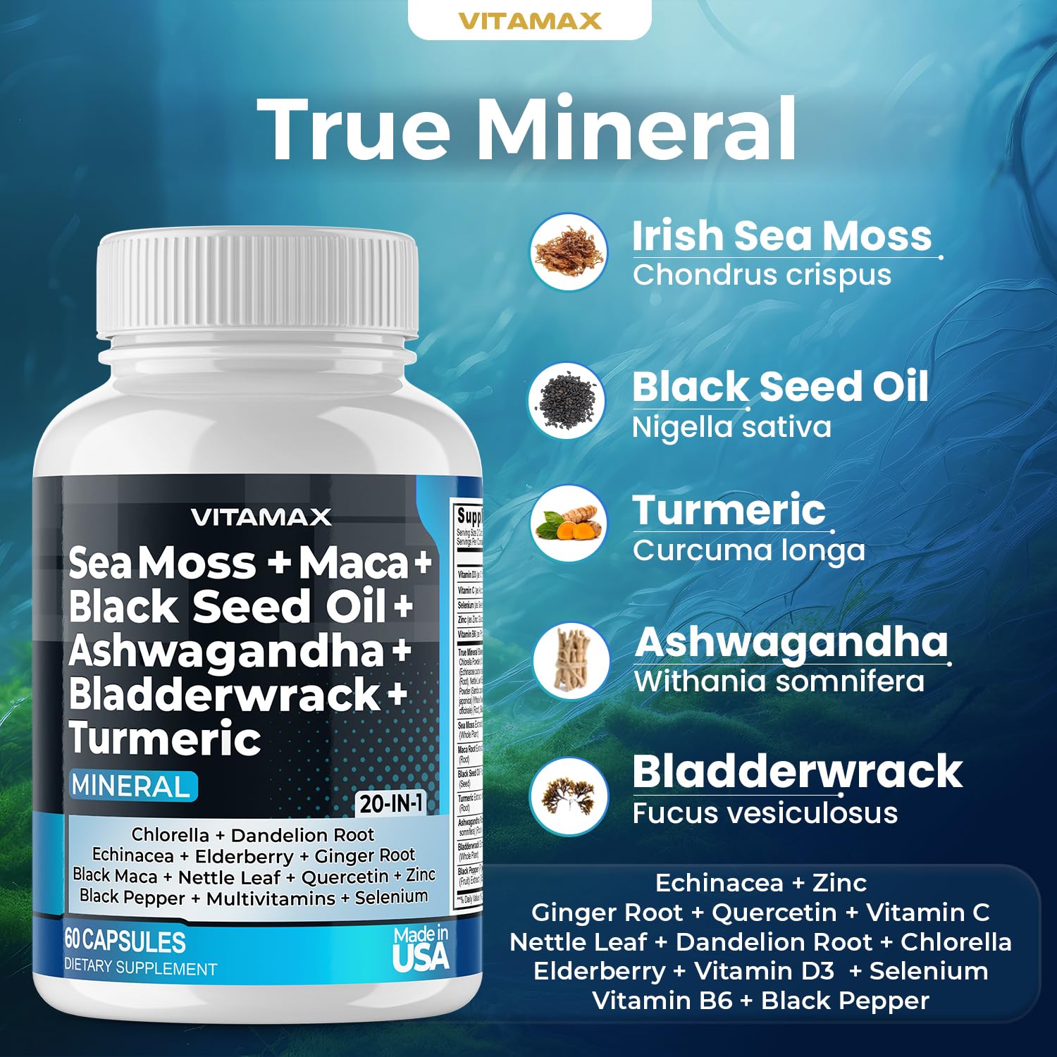 Vitamax True Mineral capsules on a wooden table
