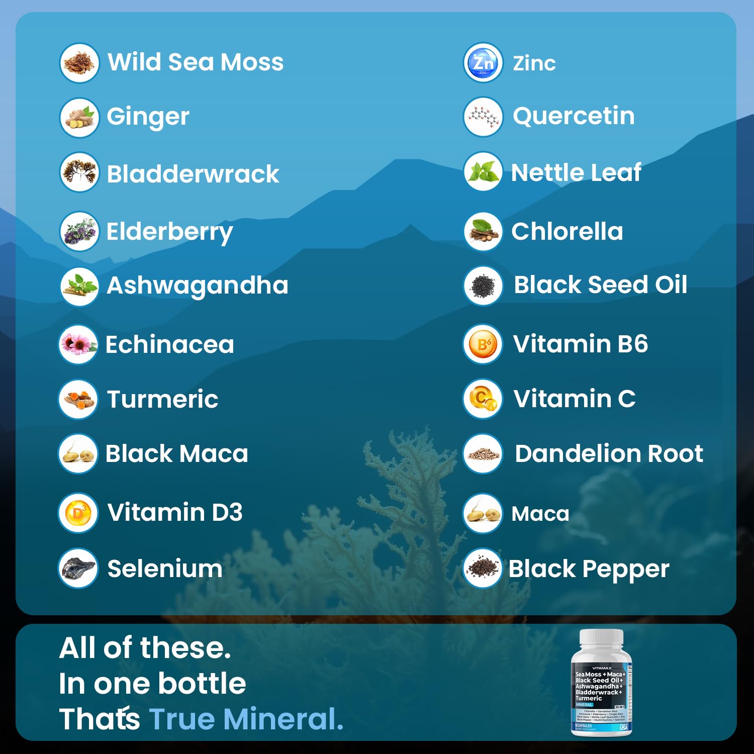 Vitamax True Mineral supplement bottle with label