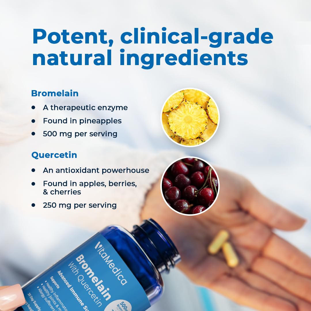 VitaMedica Bromelain Supplement 500mg back view with ingredient list
