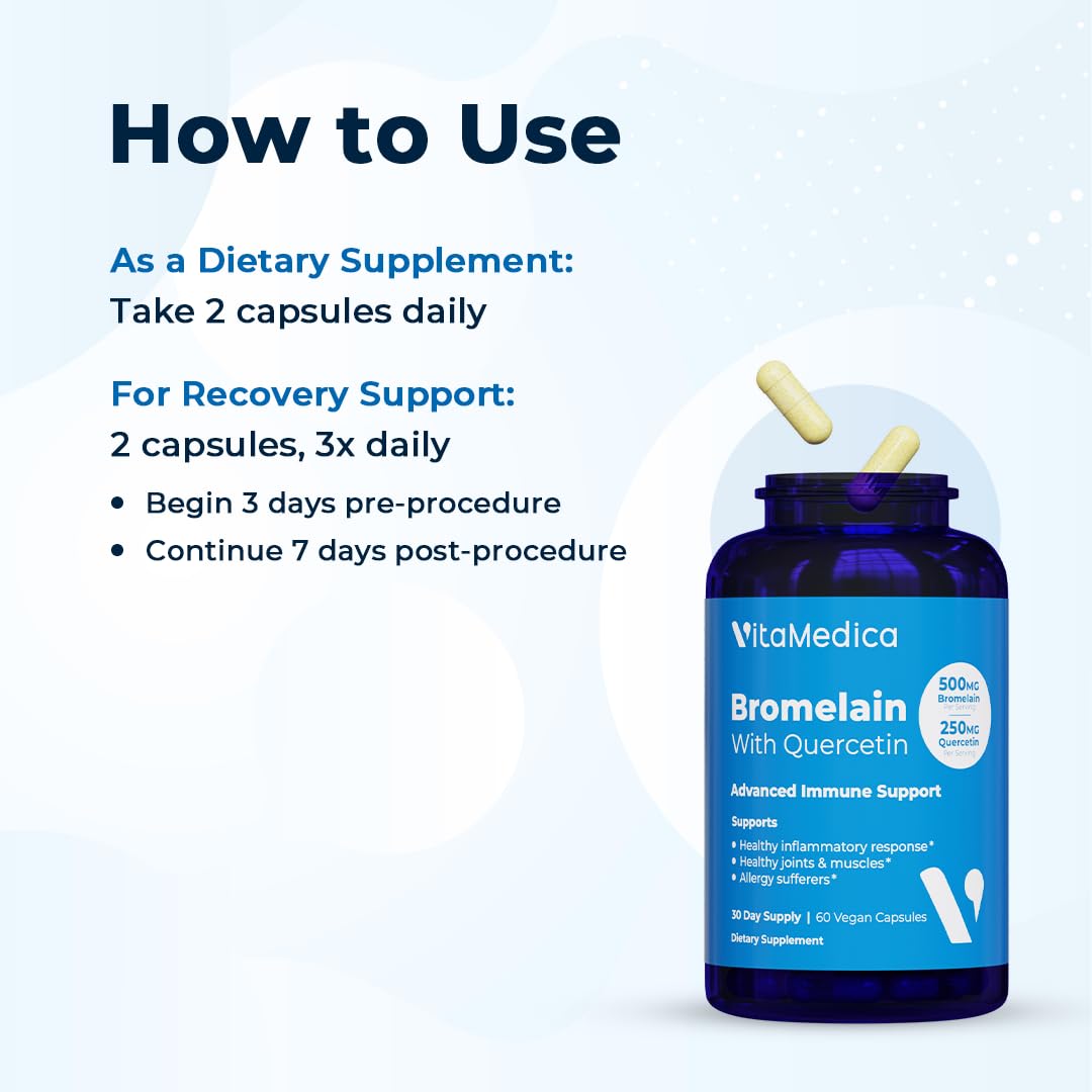 VitaMedica Bromelain Supplement 500mg with a measuring spoon