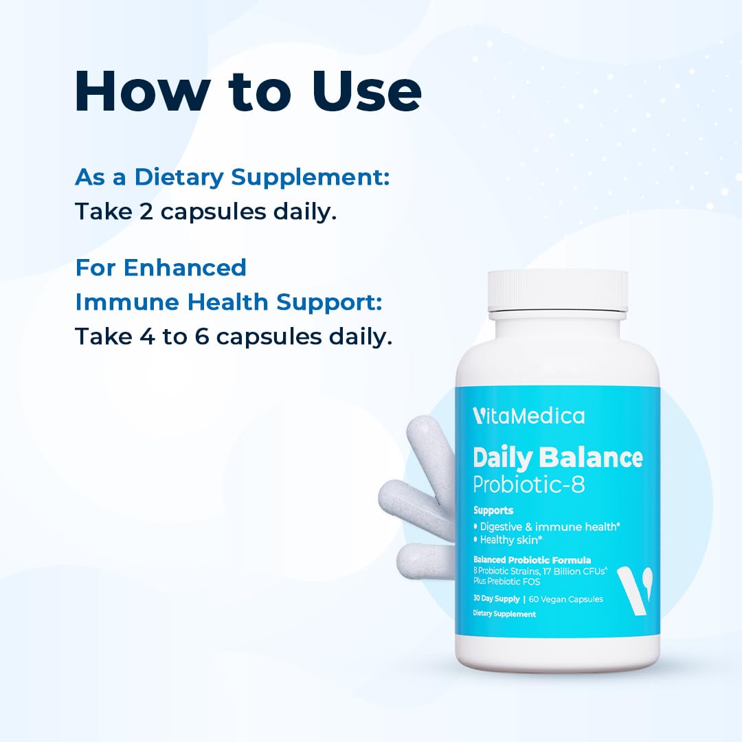 VitaMedica Probiotic 8 Daily Balance capsules in hand