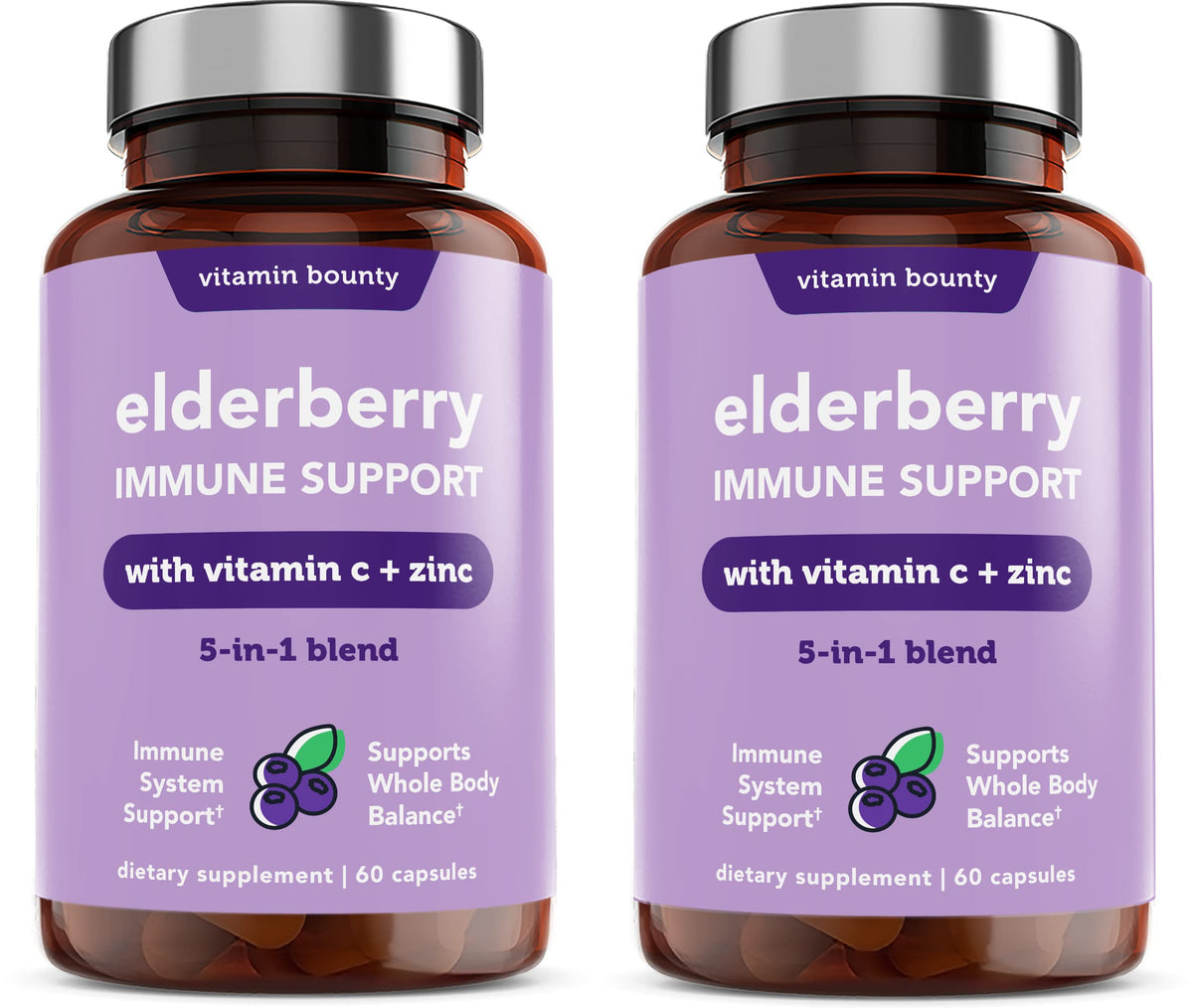 Vitamin Bounty Elderberry 5-in-1 daily wellness Support Capsules front view