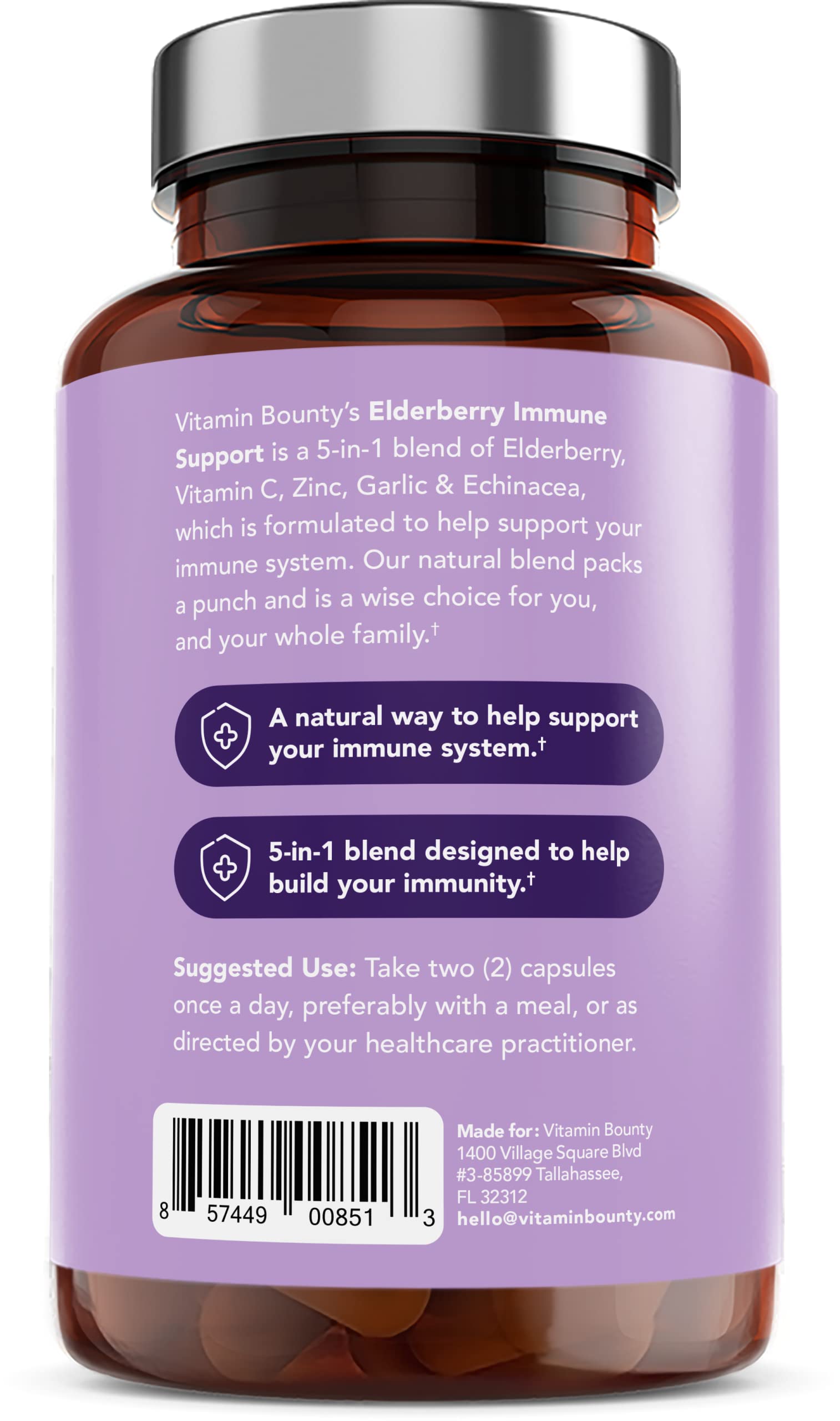 Vitamin Bounty Elderberry 5-in-1 daily wellness Support Capsules side view