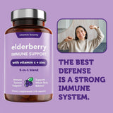 Vitamin Bounty Elderberry 5-in-1 daily wellness Support Capsules with a measuring spoon