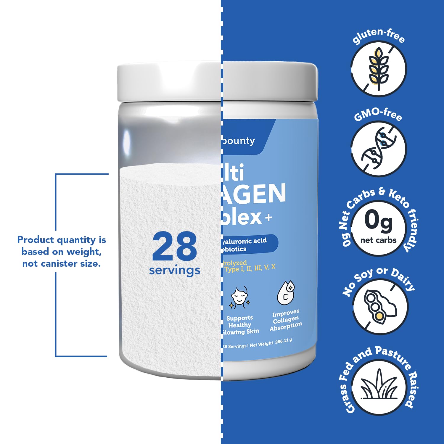 Vitamin Bounty Multi Collagen Complex 358g Powder with a glass of water