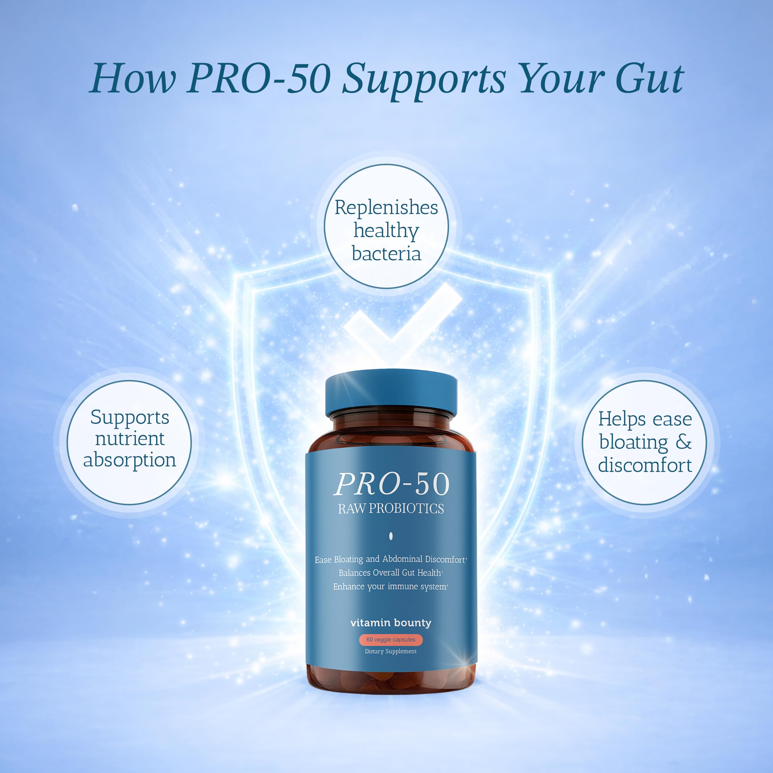 Vitamin Bounty Probiotic Supplement on a kitchen counter