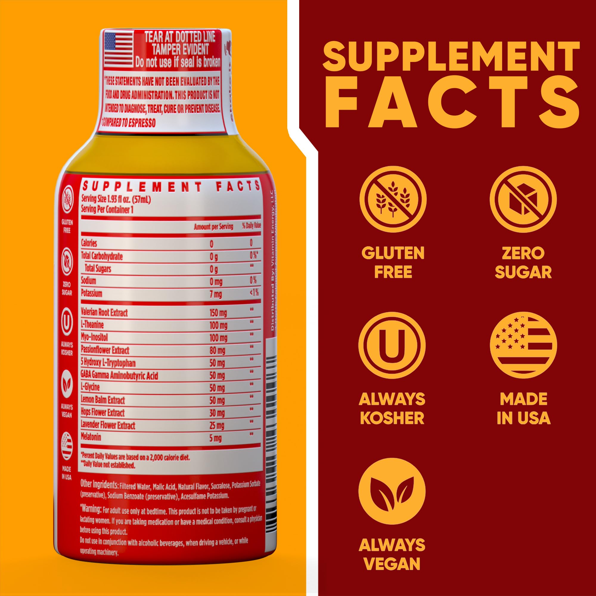 Vitamin Energy Sleep Shot individual bottle showing ingredients