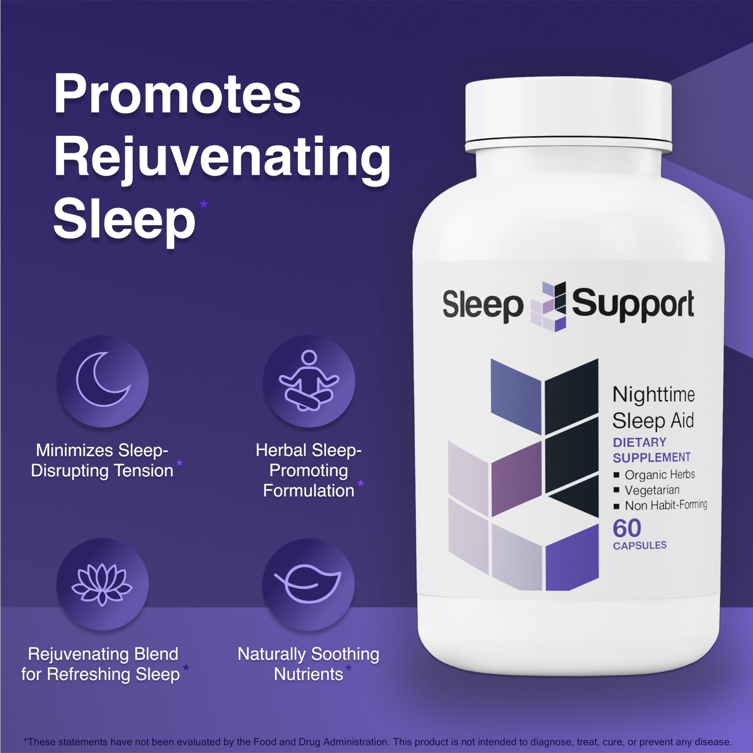 Vitamin Support Sleep Supplement Capsules 60 Count side view