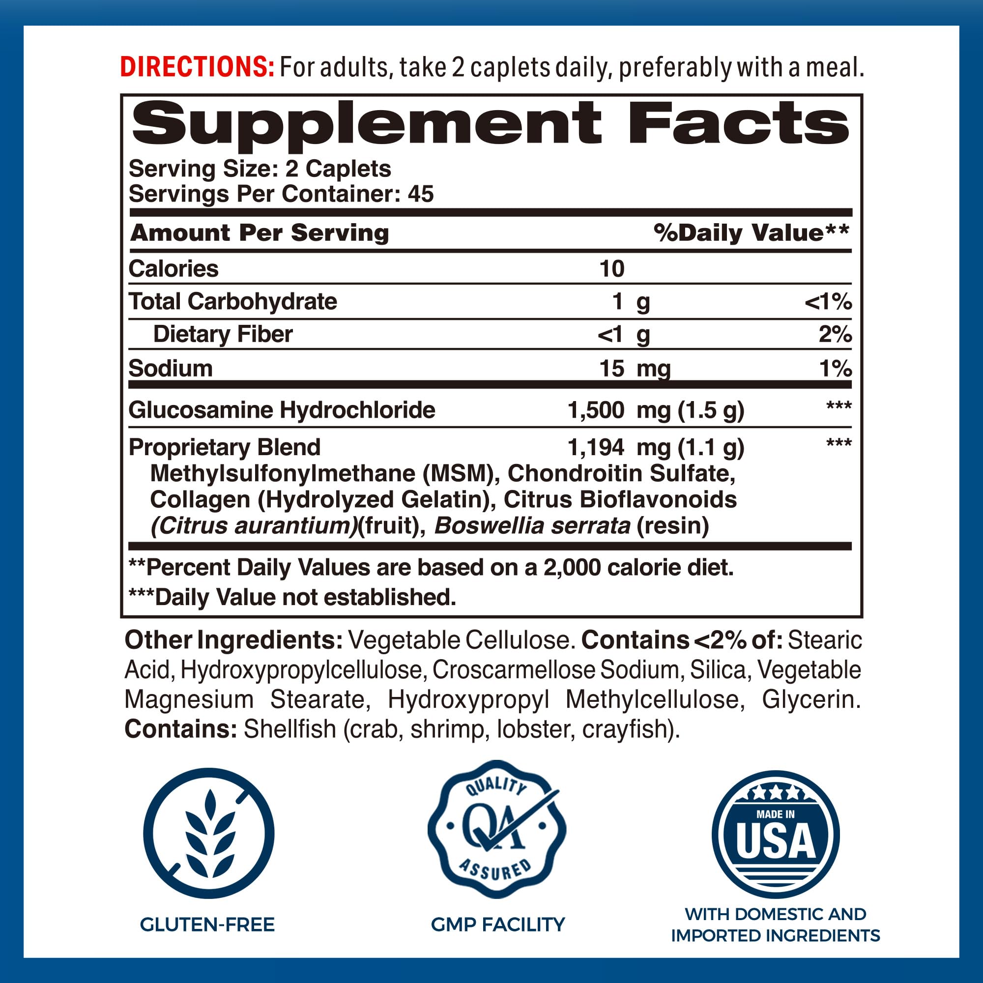 Vitamin World Chondroitin Glucosamine Supplement 200g side view