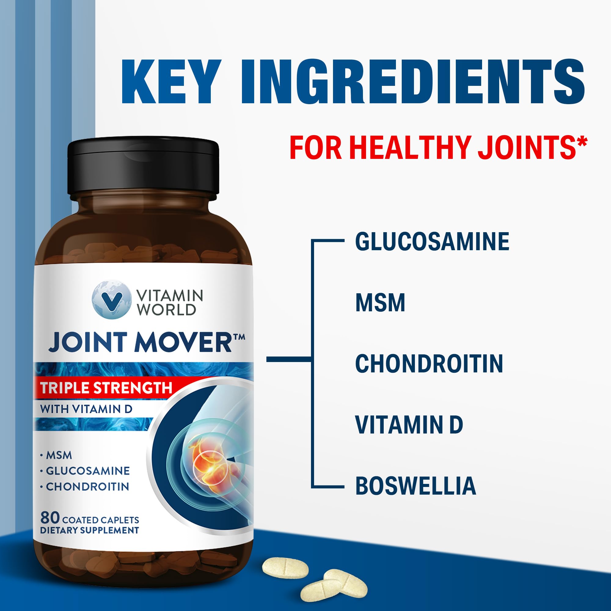 Vitamin World Chondroitin Supplement caplets on a wooden surface