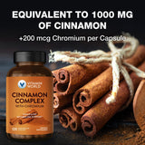 Vitamin World Cinnamon Complex 120 Capsules bottle with capsules