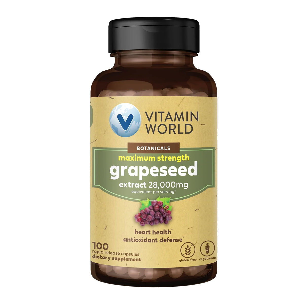 Vitamin World Grape Seed Extract 280mg 100 vegan capsules front view